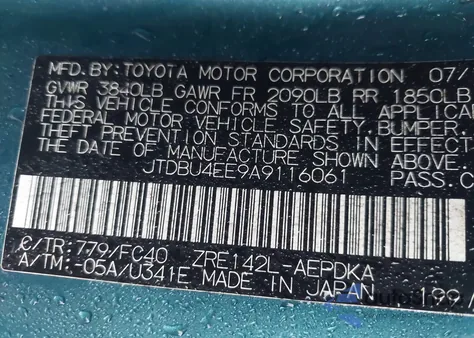 2010 Toyota Corolla Le from USA, damaged, VIN JTDBU4EE9A9116061
